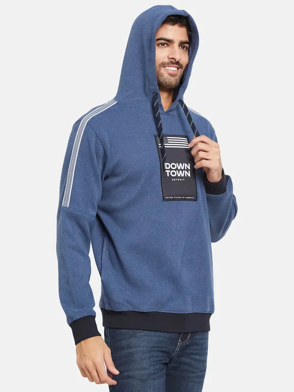 Octave Men Blue Colourblocked Hooded Sweatshirt