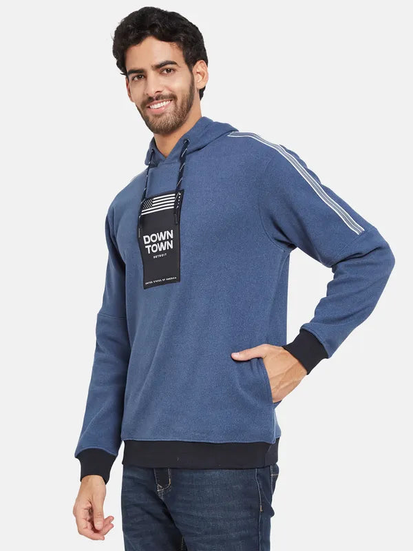 Octave Men Blue Colourblocked Hooded Sweatshirt