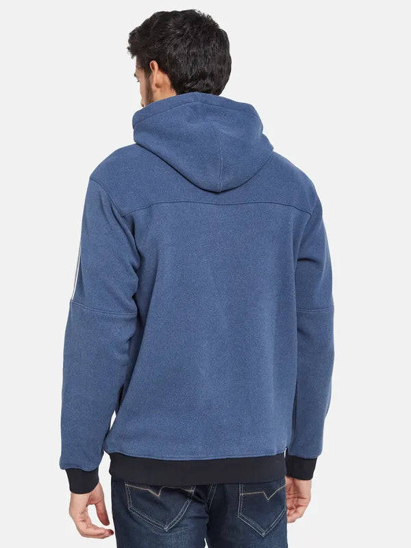 Octave Men Blue Colourblocked Hooded Sweatshirt