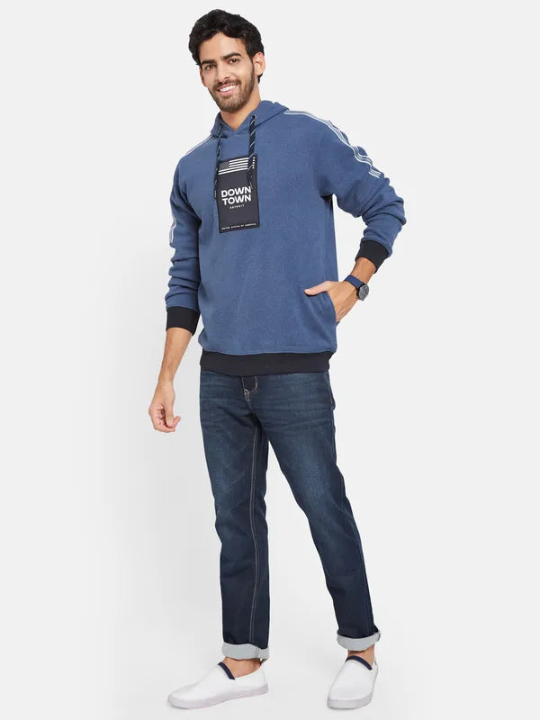 Octave Men Blue Colourblocked Hooded Sweatshirt