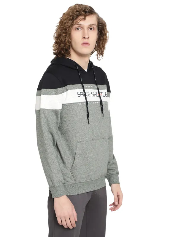 Octave Men Olive Green Colourblocked Hooded Sweatshirt