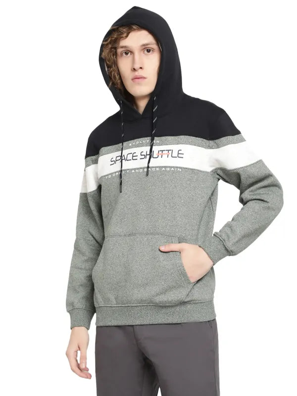 Octave Men Olive Green Colourblocked Hooded Sweatshirt