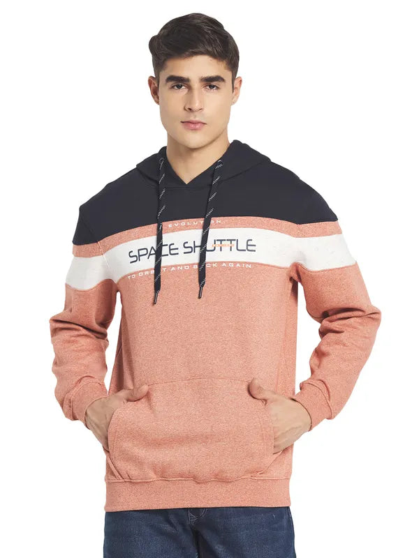 Octave Men Orange  White Colourblocked Hooded Sweatshirt