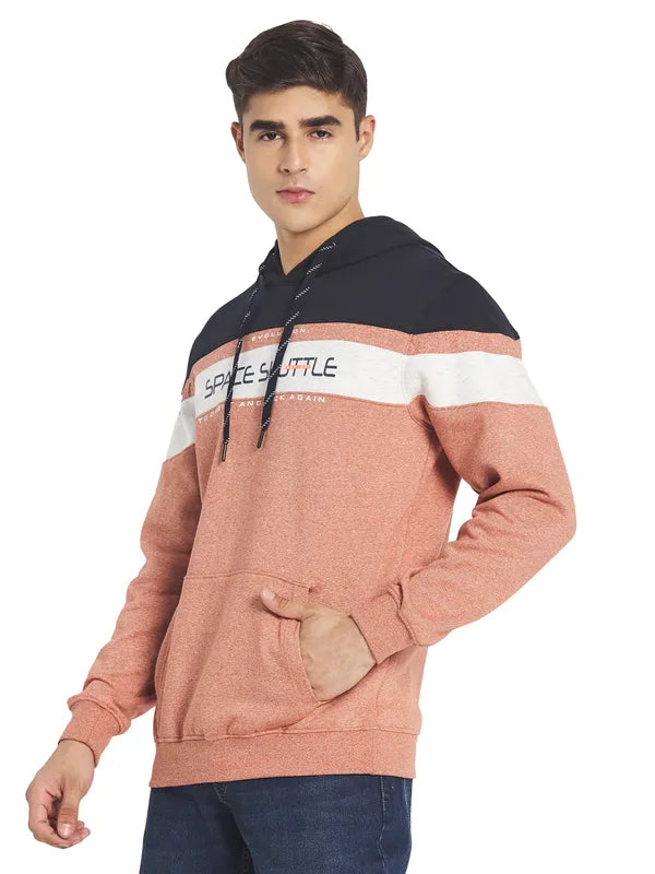 Octave Men Orange  White Colourblocked Hooded Sweatshirt