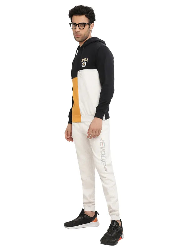 Octave Men Navy Blue Colourblocked Hooded Sweatshirt