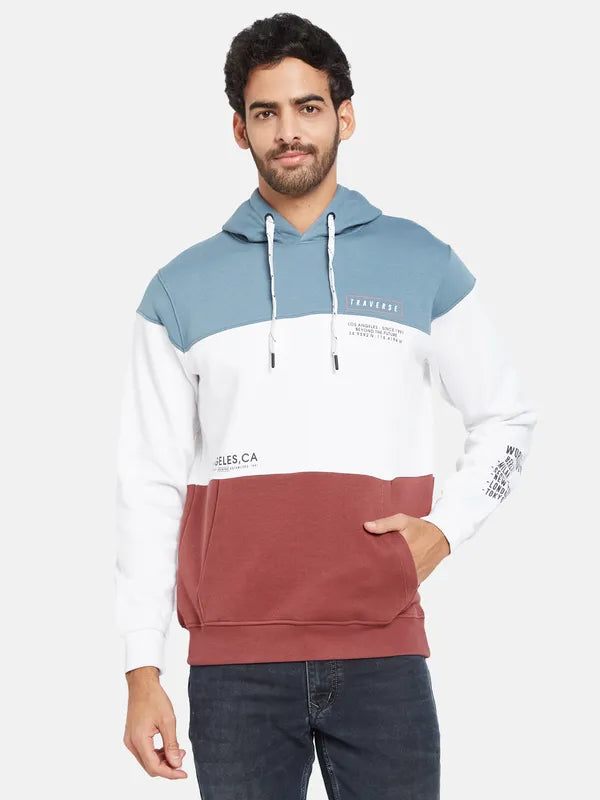 Octave Men Blue Colourblocked Hooded Sweatshirt