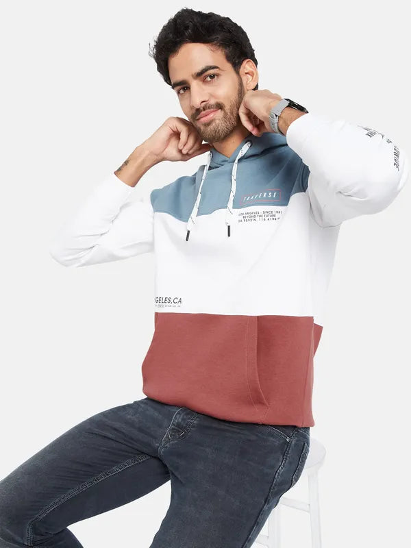 Octave Men Blue Colourblocked Hooded Sweatshirt