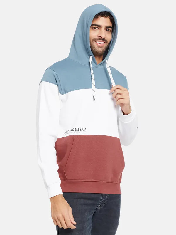 Octave Men Blue Colourblocked Hooded Sweatshirt