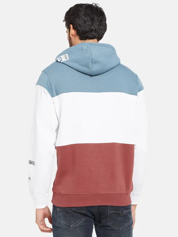 Octave Men Blue Colourblocked Hooded Sweatshirt