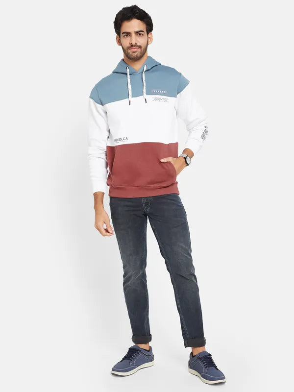 Octave Men Blue Colourblocked Hooded Sweatshirt