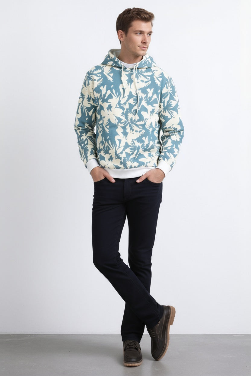 Ocatve Men  Floral Print Hood Neck Sweatshirt