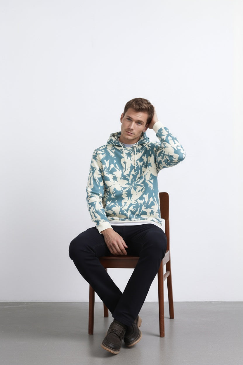 Ocatve Men  Floral Print Hood Neck Sweatshirt