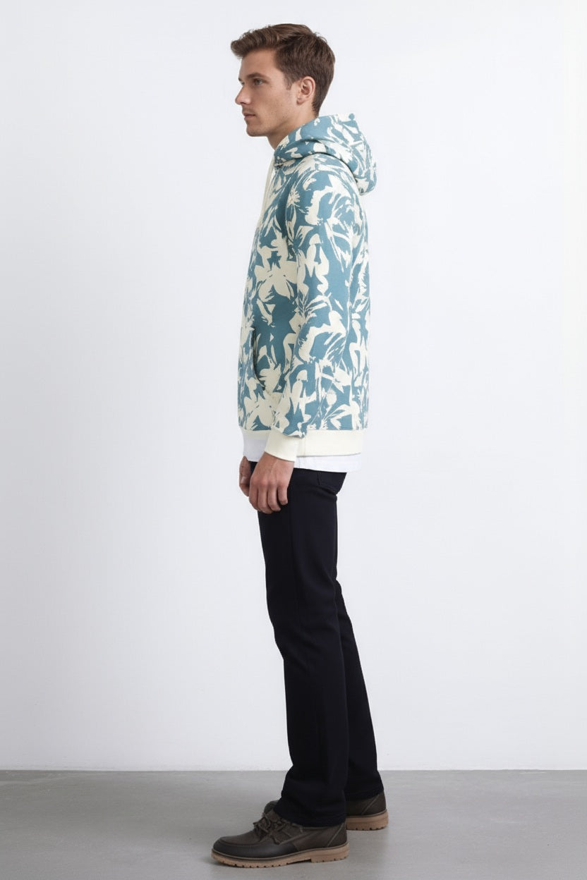 Ocatve Men  Floral Print Hood Neck Sweatshirt