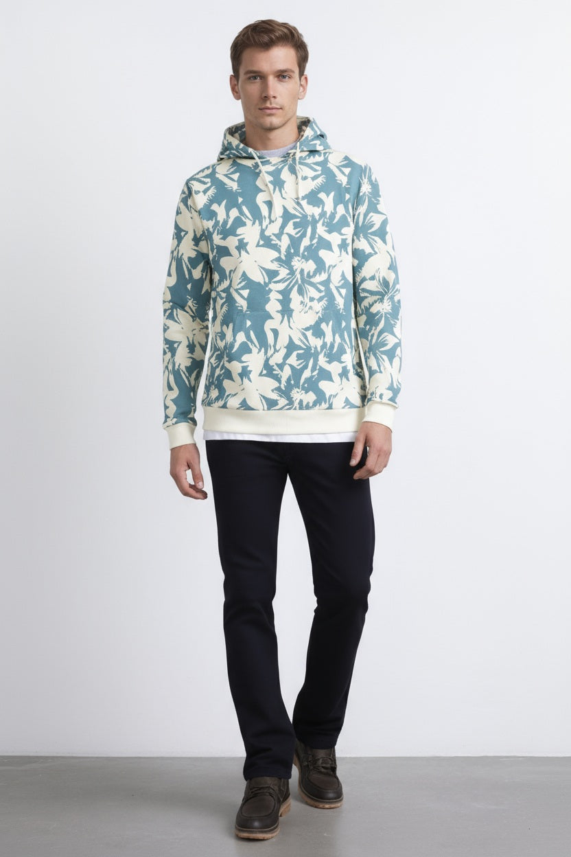 Ocatve Men  Floral Print Hood Neck Sweatshirt