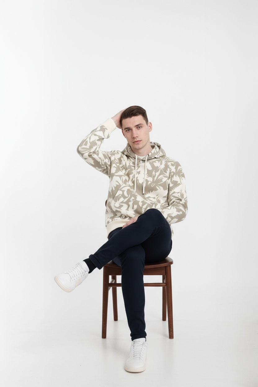 Ocatve Men  Floral Print Hood Neck Sweatshirt