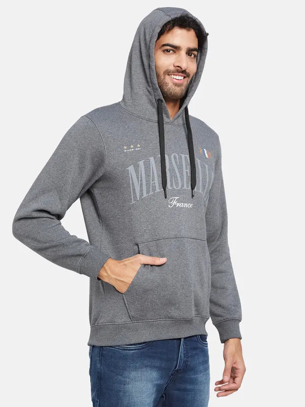 Octave Men Grey Printed Hooded Sweatshirt