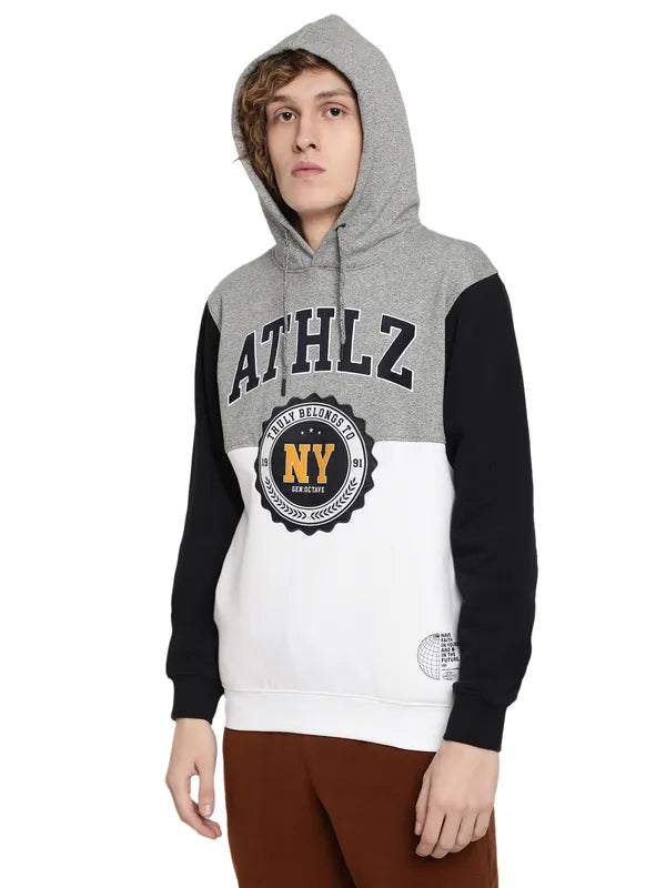 Octave Men Olive Green Printed Hooded Sweatshirt