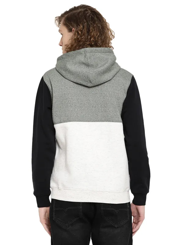 Octave Men Olive Green Colourblocked Hooded Sweatshirt