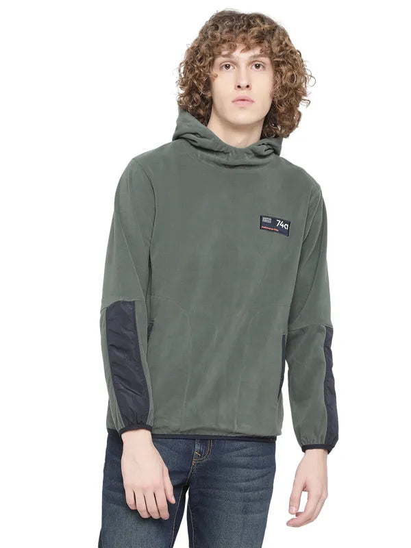 Octave Men Olive Green Hooded Fleece Sweatshirt