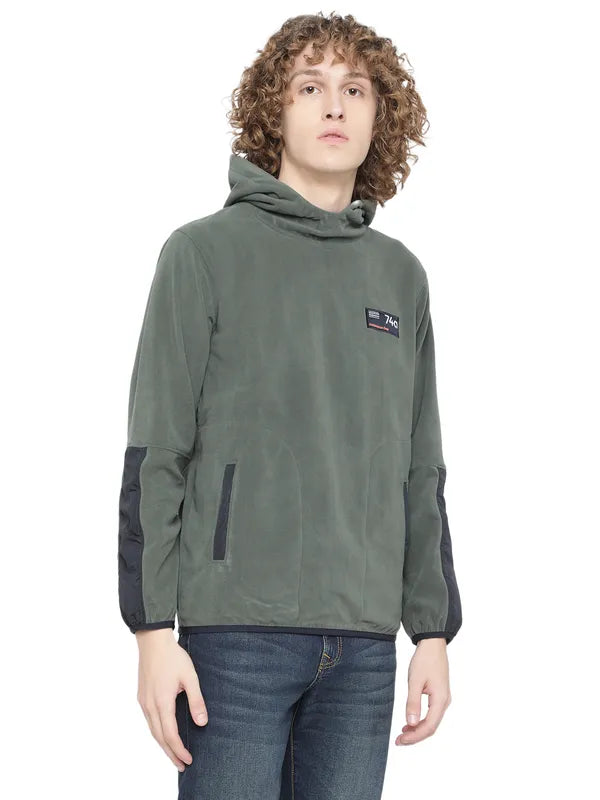 Octave Men Olive Green Hooded Fleece Sweatshirt