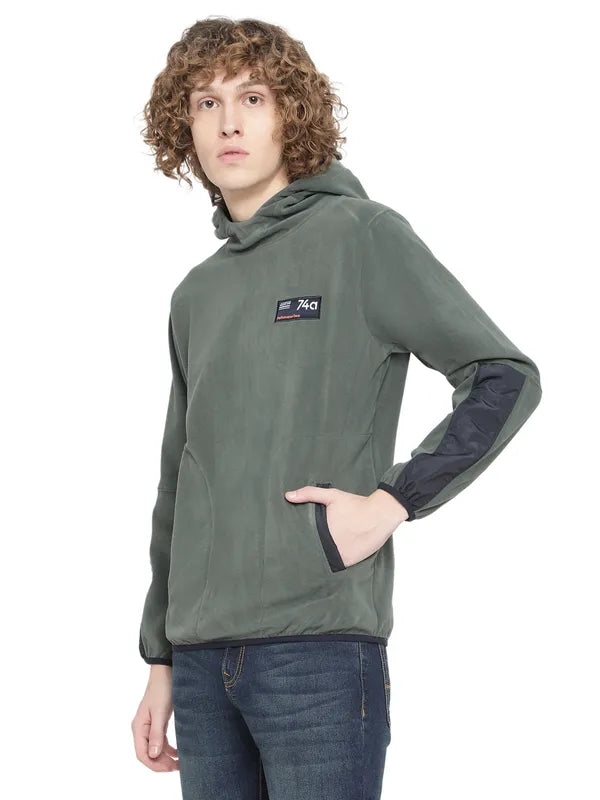 Octave Men Olive Green Hooded Fleece Sweatshirt