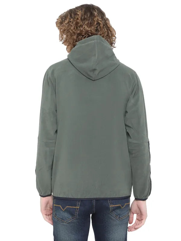 Octave Men Olive Green Hooded Fleece Sweatshirt