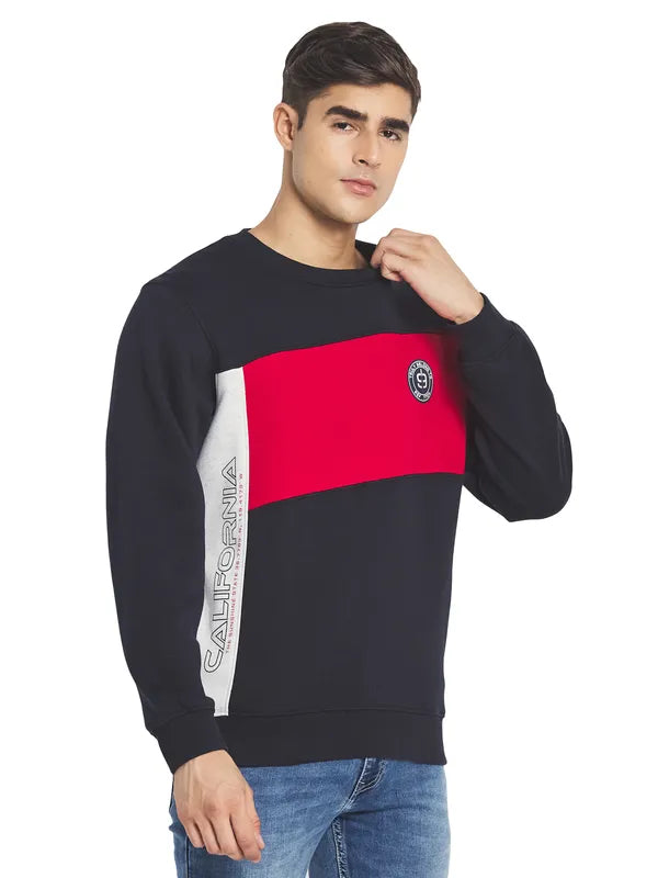 Octave Men Navy Blue Colourblocked Fleece Sweatshirt