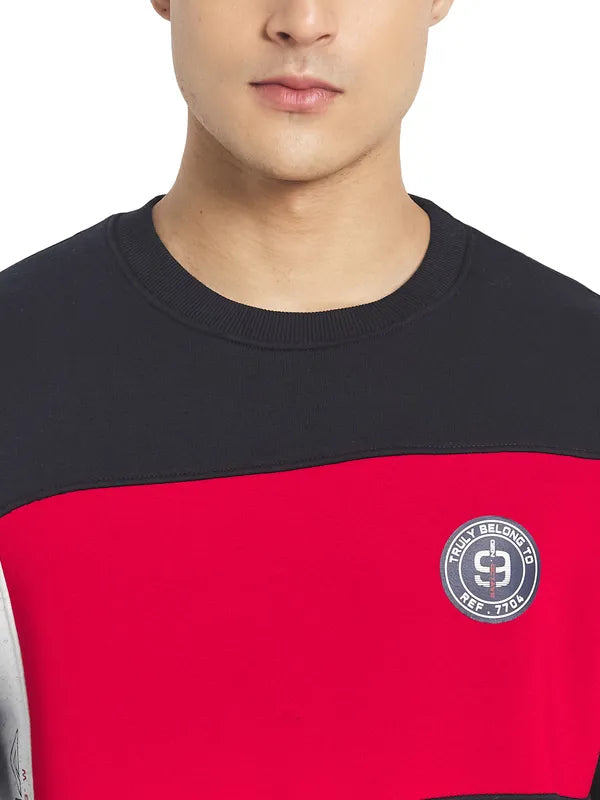 Octave Men Navy Blue Colourblocked Fleece Sweatshirt