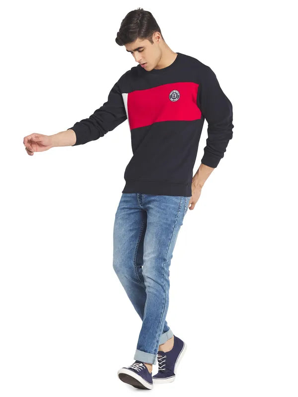 Octave Men Navy Blue Colourblocked Fleece Sweatshirt