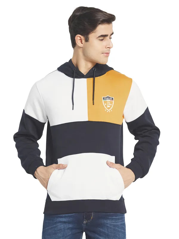 Octave Men Yellow Colourblocked Fleece Hooded Sweatshirt