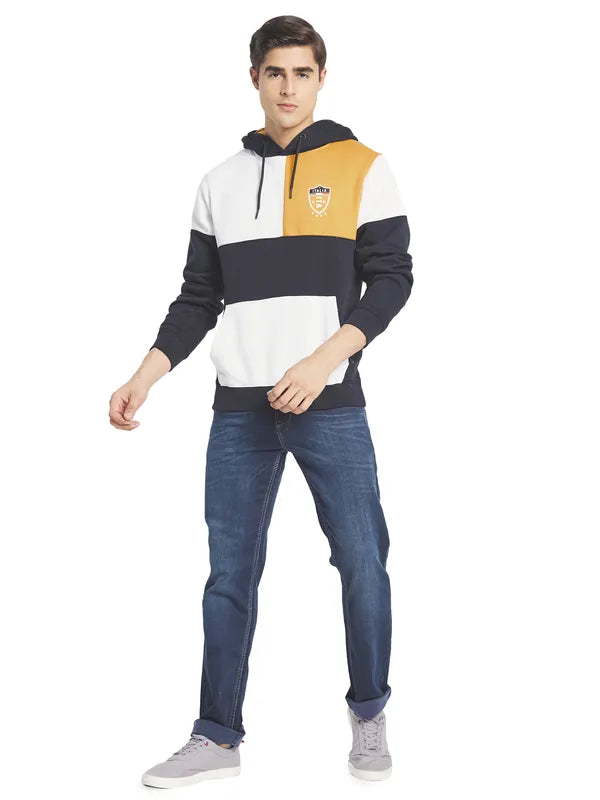 Octave Men Yellow Colourblocked Fleece Hooded Sweatshirt