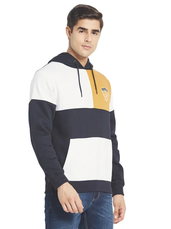 Octave Men Yellow Colourblocked Fleece Hooded Sweatshirt