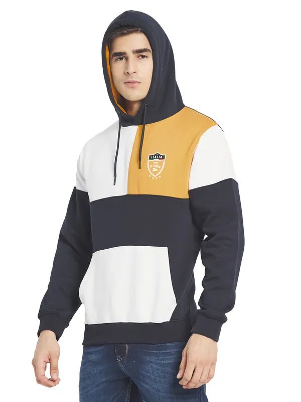 Octave Men Yellow Colourblocked Fleece Hooded Sweatshirt