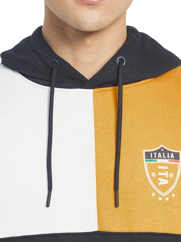 Octave Men Yellow Colourblocked Fleece Hooded Sweatshirt