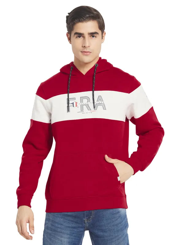 Octave Men Red Striped Hooded Sweatshirt