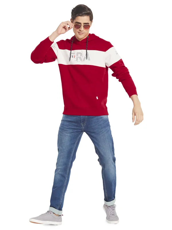 Octave Men Red Striped Hooded Sweatshirt