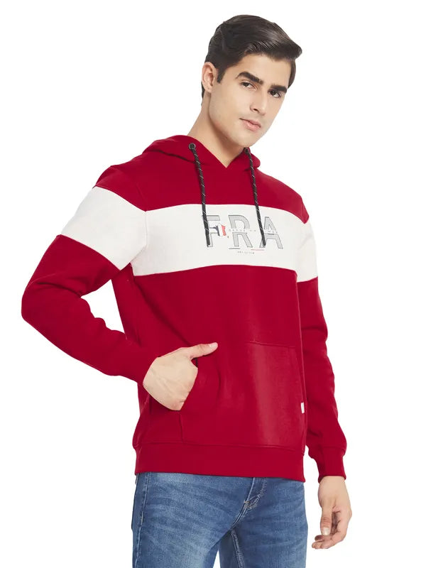 Octave Men Red Striped Hooded Sweatshirt