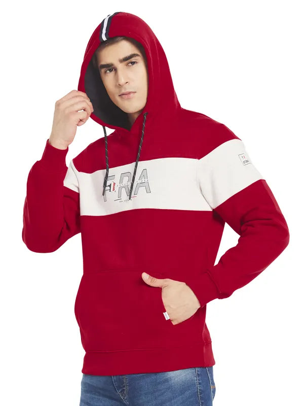 Octave Men Red Striped Hooded Sweatshirt