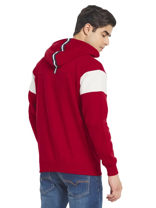 Octave Men Red Striped Hooded Sweatshirt