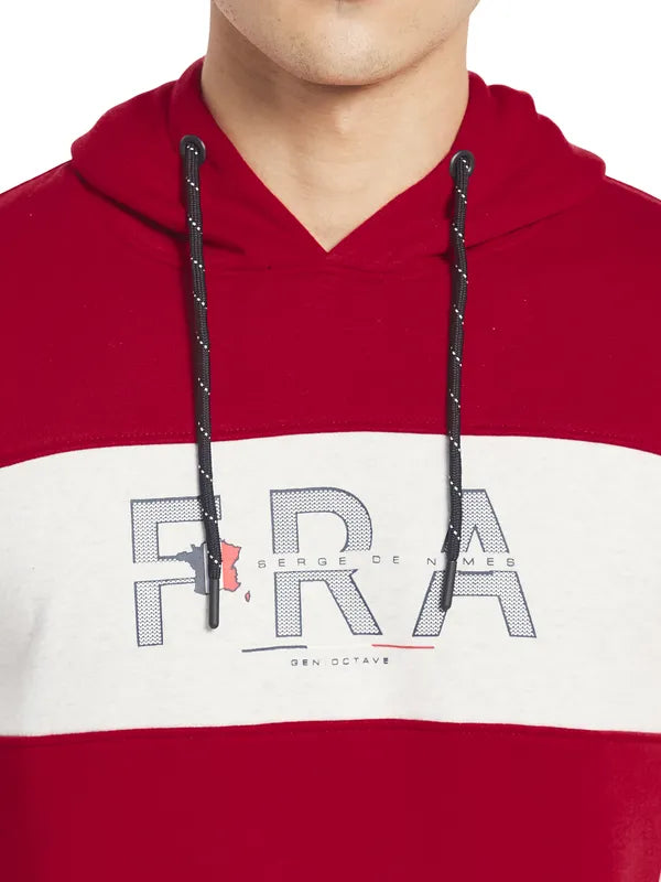 Octave Men Red Striped Hooded Sweatshirt