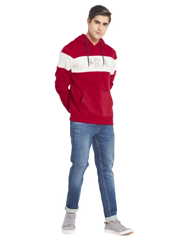 Octave Men Red Striped Hooded Sweatshirt