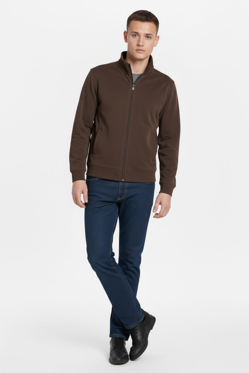Octave Men Coffee Solid Mandrain Neck Sweatshirt