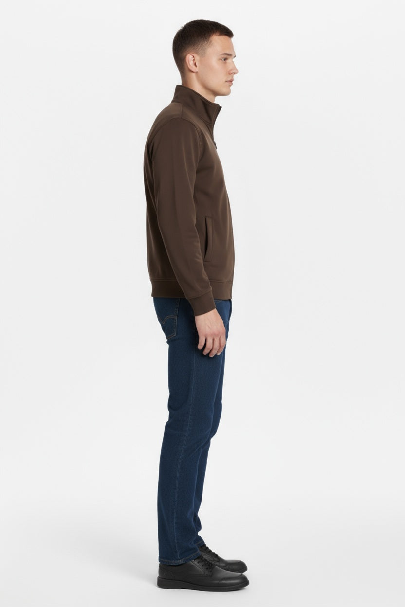 Octave Men Coffee Solid Mandrain Neck Sweatshirt