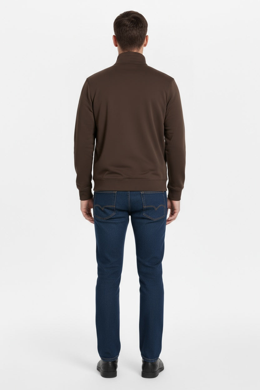 Octave Men Coffee Solid Mandrain Neck Sweatshirt
