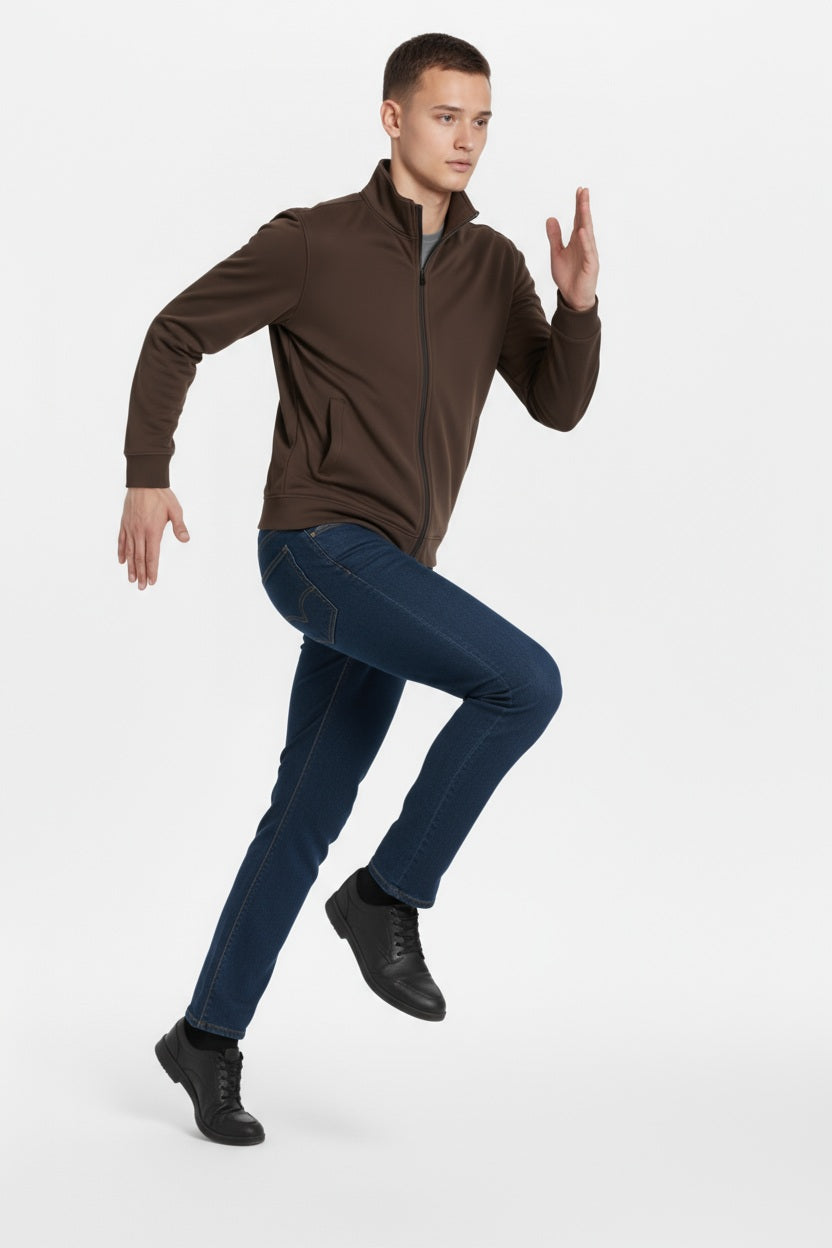 Octave Men Coffee Solid Mandrain Neck Sweatshirt