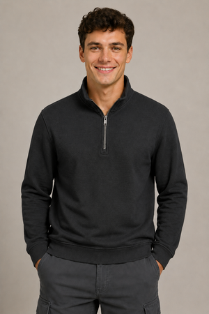 Men’s Black Seersucker Brushed Fleece Half-Zip Winter Sweatshirt