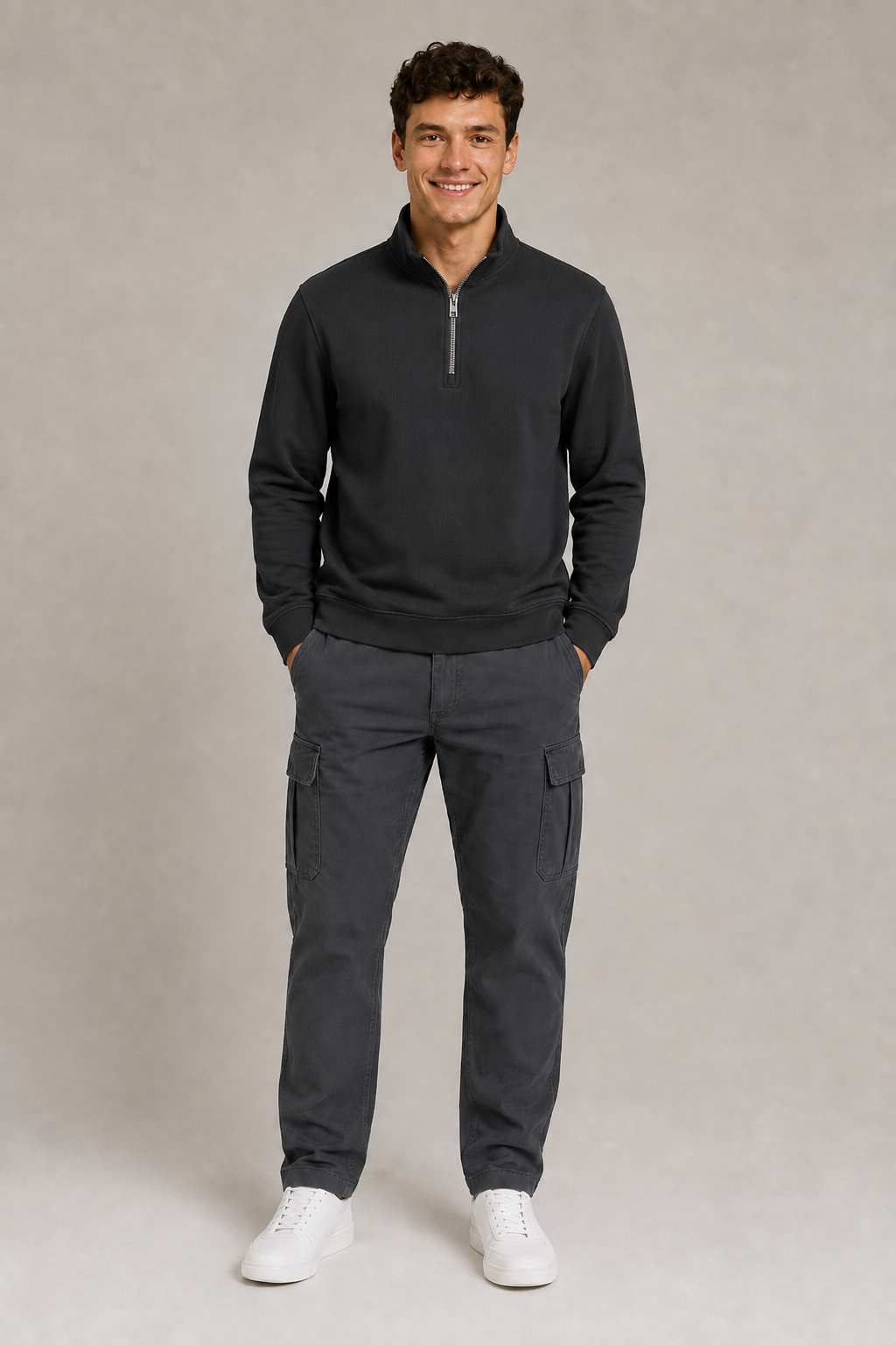 Men’s Black Seersucker Brushed Fleece Half-Zip Winter Sweatshirt