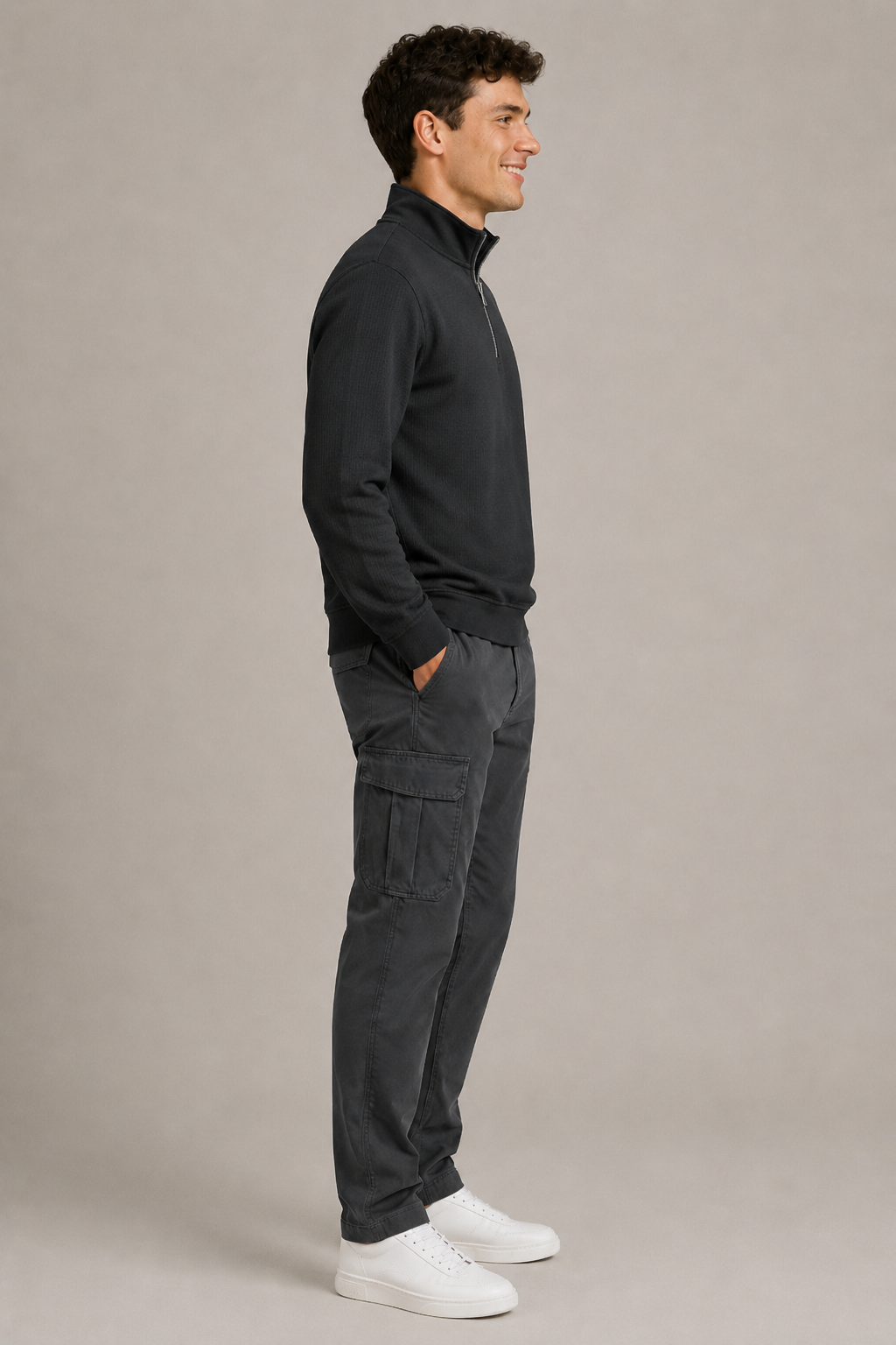 Men’s Black Seersucker Brushed Fleece Half-Zip Winter Sweatshirt
