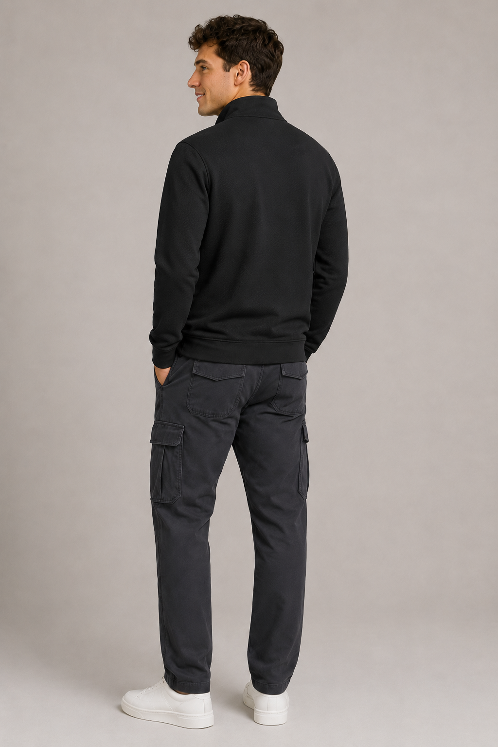 Men’s Black Seersucker Brushed Fleece Half-Zip Winter Sweatshirt
