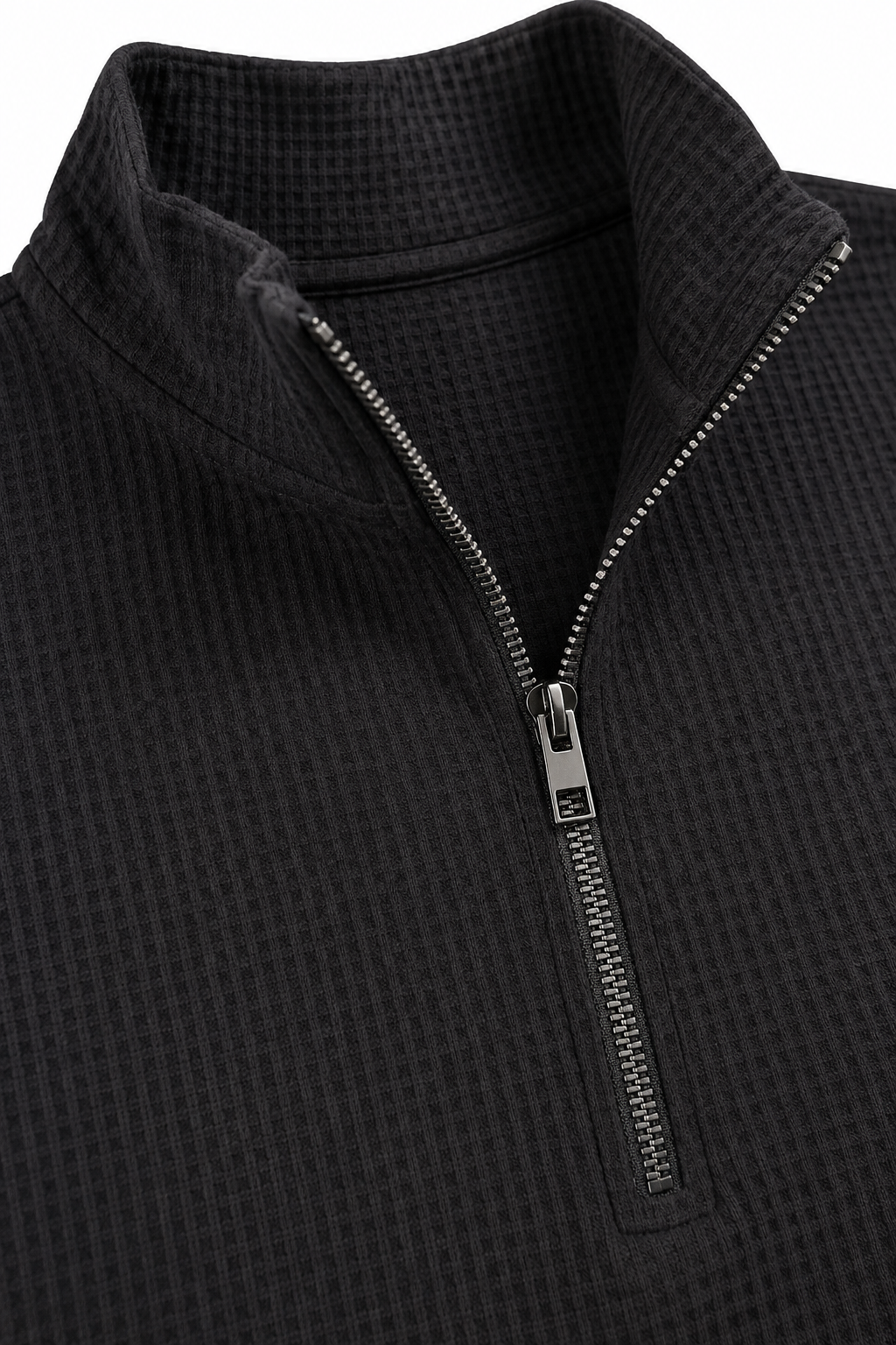 Men’s Black Seersucker Brushed Fleece Half-Zip Winter Sweatshirt